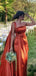 One Shoulder Burnt Orange Satin Long Evening Prom Dresses, DB0302