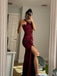 Simple V-neck Burgundy Satin Backless Long Evening Prom Dresses, DB0306