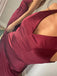Simple V-neck Burgundy Satin Backless Long Evening Prom Dresses, DB0306