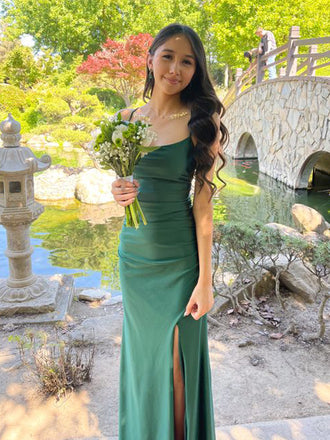 Lovely Green Simple Spaghetti Straps Long Evening Prom Dresses, DB0309
