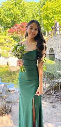 Lovely Green Simple Spaghetti Straps Long Evening Prom Dresses, DB0309