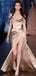 Formal Taupe Satin Side Slit Long Evening Prom Dresses, Off Shoulder Prom Dress, DB0310