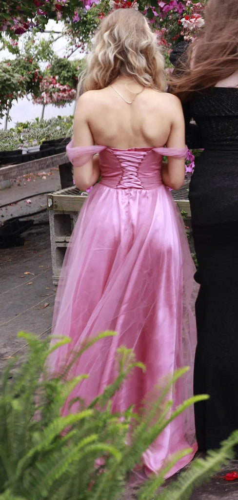 Off Should Tulle Long A-line Evening Prom Dresses, DB0313