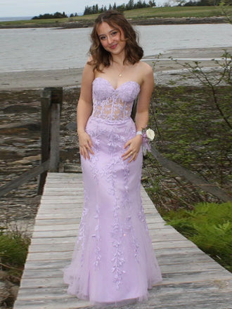 Gorgeous Lilac Tulle Appliques Long Evening Prom Dresses, Sweet Heart Prom Dress, DB0314