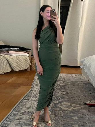 One Shoulder Sheath Mermaid Green Long Evening Prom Dresses, DB0318