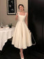 Simple A-line Long White Satin Evening Prom Dresses, Short Wedding Dress, DB0320