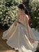 Simple A-line Long White Satin Evening Prom Dresses, Short Wedding Dress, DB0320