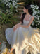 Simple A-line Long White Satin Evening Prom Dresses, Short Wedding Dress, DB0320
