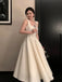 Simple A-line Long White Satin Evening Prom Dresses, Short Wedding Dress, DB0320