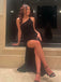 Black Simple One Shoulder Side Slit Long Evening Prom Dresses, DB0321
