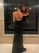 Black Simple One Shoulder Side Slit Long Evening Prom Dresses, DB0321