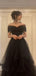 Black Tulle Off Shoulder Long A-line Evening Prom Dresses, DB0322
