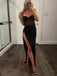 Sparkly High Slit Black Long Evening Prom Dresses, DB0324