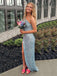 Long Sleeves Blue Sequins Long Evening Prom Dresses, One Shoulder Prom Dress, DB0325