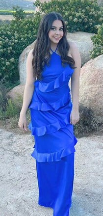 Halter Royal Blue Mermaid Long Evening Prom Dresses, DB0328