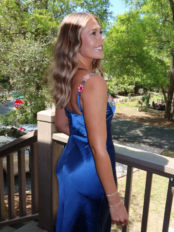 Mermaid Sexy Blue Long Appliques Evening Prom Dresses, DB0329