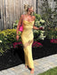 Simple Yellow Lace Spaghetti Straps Long Evening Prom Dresses, DB0330