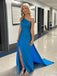 Blue Sparkly One Shoulder Long Evening Prom Dresses, DB0333