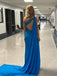 Blue Sparkly One Shoulder Long Evening Prom Dresses, DB0333