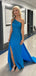 Blue Sparkly One Shoulder Long Evening Prom Dresses, DB0333
