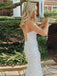 Backless Mermaid White Sequins Long Evening Prom Dresses, DB0334