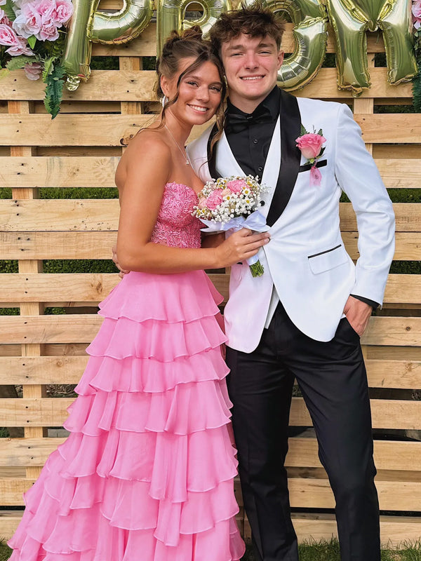 A-line Hot Pink Appliques Sweet Heart Long Evening Prom Dresses, DB0338