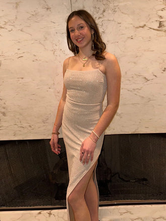 Simple Spaghetti Straps Sparkly Long Evening Prom Dresses, DB0339