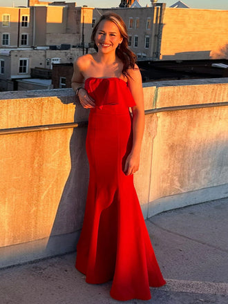 Red Mermaid Strapless Long Evening Prom Dresses, DB0340