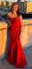Red Mermaid Strapless Long Evening Prom Dresses, DB0340