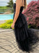 Popular Spaghetti Straps Black Tulle Long Evening Prom Dresses, DB0343