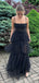 Popular Spaghetti Straps Black Tulle Long Evening Prom Dresses, DB0343