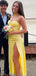 Yellow Satin High Slit Backless Long Evening Prom Dresses, DB0344