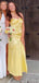 Yellow Satin High Slit Backless Long Evening Prom Dresses, DB0344