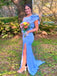Blue Mermaid One Shoulder Long Evening Prom Dresses, DB0348