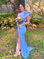 Blue Mermaid One Shoulder Long Evening Prom Dresses, DB0348