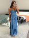 Dusty Blue A-line Spaghetti Straps Long Evening Prom Dresses, DB0349