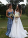 Dusty Blue A-line Spaghetti Straps Long Evening Prom Dresses, DB0349