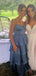 Dusty Blue A-line Spaghetti Straps Long Evening Prom Dresses, DB0349