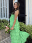 Green Chiffon Spaghetti Straps Long Evening Prom Dresses, DB0357