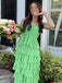Green Chiffon Spaghetti Straps Long Evening Prom Dresses, DB0357
