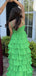Green Chiffon Spaghetti Straps Long Evening Prom Dresses, DB0357