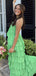 Green Chiffon Spaghetti Straps Long Evening Prom Dresses, DB0357