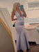 Halter Purple Satin Mermaid V-neck Long Evening Prom Dresses, DB0359