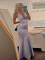Halter Purple Satin Mermaid V-neck Long Evening Prom Dresses, DB0359