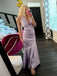 Halter Purple Satin Mermaid V-neck Long Evening Prom Dresses, DB0359