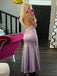 Halter Purple Satin Mermaid V-neck Long Evening Prom Dresses, DB0359