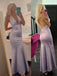 Halter Purple Satin Mermaid V-neck Long Evening Prom Dresses, DB0359