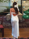 White Strapless Satin Mermaid Long Evening Prom Dresses, Simple Wedding Dress, DB0361