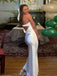 White Strapless Satin Mermaid Long Evening Prom Dresses, Simple Wedding Dress, DB0361