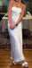 White Strapless Satin Mermaid Long Evening Prom Dresses, Simple Wedding Dress, DB0361